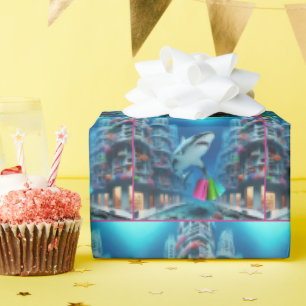 Shoppen met haaien in het onderwater centrum cadeaupapier