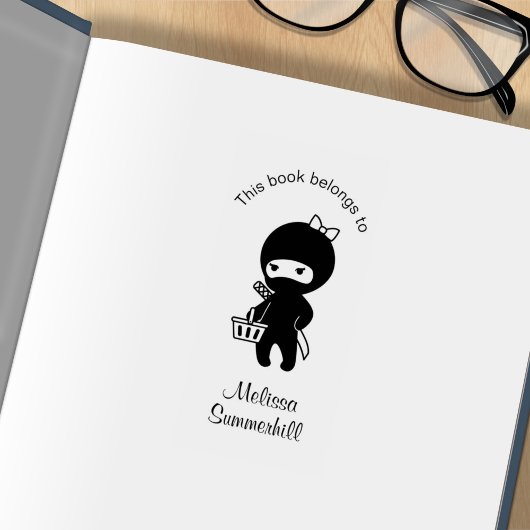 Shopping Ninja Girl Bookplate Rubberstempel