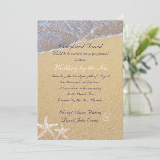 Shore Love Beach Threaded Custom Wedding Invitatio Kaart (Staand voorkant)