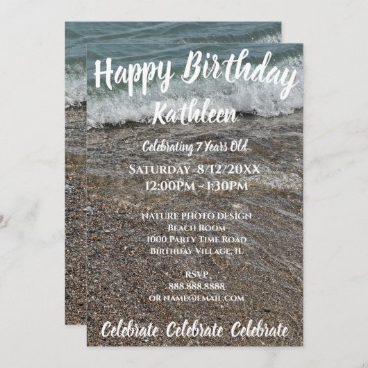 SHORELINE WAVE SAND ANNIVERSAIRE INVITATION (Devant / Derrière)