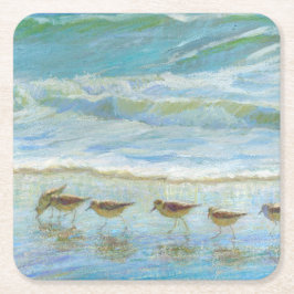 Shorevogels, een dag bij het strand vierkante kartonnen onderzetter