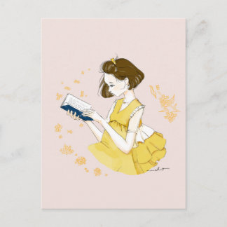 Short Bob Girl Reading Illustration Briefkaart
