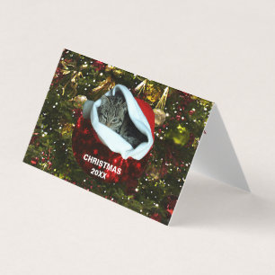 Shorthair grijze kat in Red Santa Hat 20XX Kaart