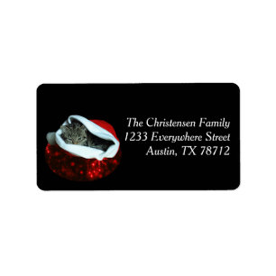 Shorthair kat in Red Stocking kerstlabels Etiket