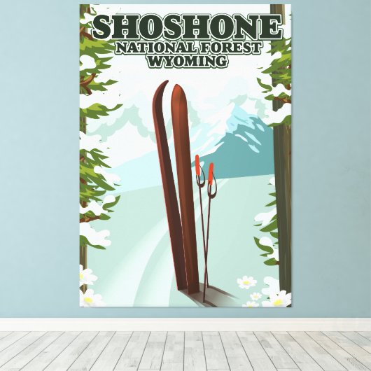 Shoshone National Forest Ski-reisposter Canvas Afdruk (Insitu (Houten vloer))