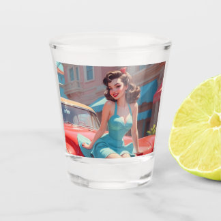 Shot Glass Brunette Pin-Up Girl Glas