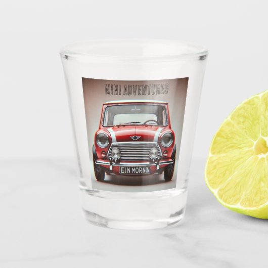 Shot glass Mini Cooper "Mini adventures" Shot Glas (Voorkant)