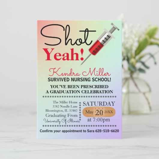 Shot Ja! Uitnodiging tot Afstuderen van verpleegsc (Staand voorkant)