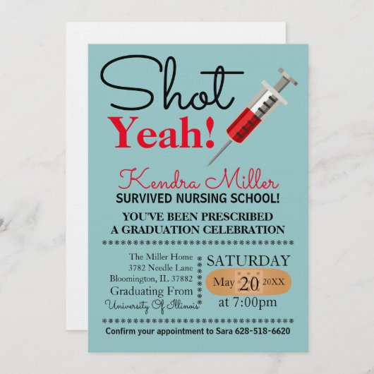 Shot Ja! Uitnodiging tot Afstuderen van verpleegsc (Voorkant / Achterkant)