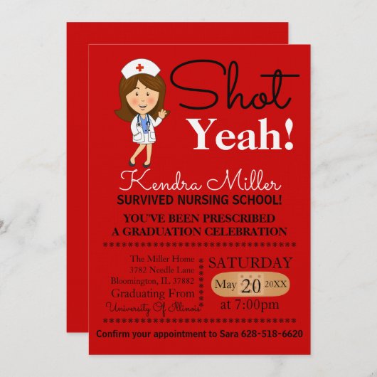 Shot Ja! Uitnodiging tot Afstuderen van verpleegsc (Voorkant / Achterkant)