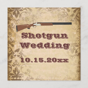 Shotgun Wedding Brown Damask Wedding Invitations Kaart