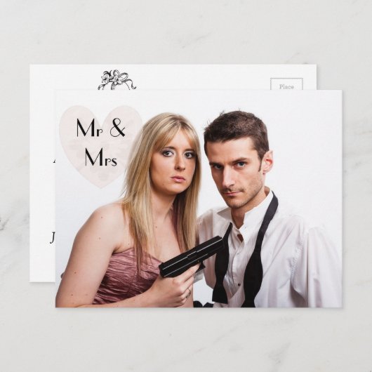 Shotgun Wedding Elopement Humoristische aankondigi Aankondigingskaart (Voorkant / Achterkant)