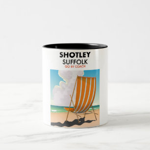 Shotley suffolk strandreisposter tweekleurige koffiemok