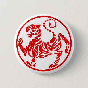 Shotokan Red Rising Sun Tiger Japans Karate Ronde Button 5,7 Cm