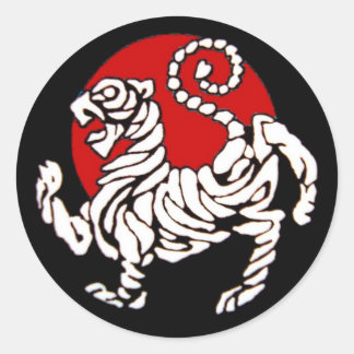 Shotokan tijger rijzende zon ronde sticker