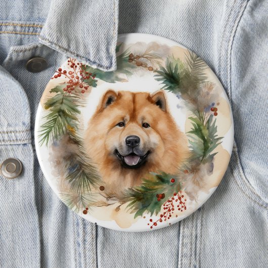 Show Christmas Wreath Feestelijke Pup Ronde Button 6,0 Cm (In situ)
