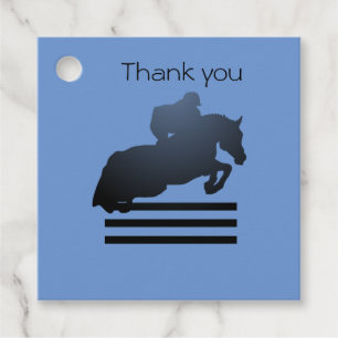 Show jumper die een obstakel opruimt. bedankjes labels