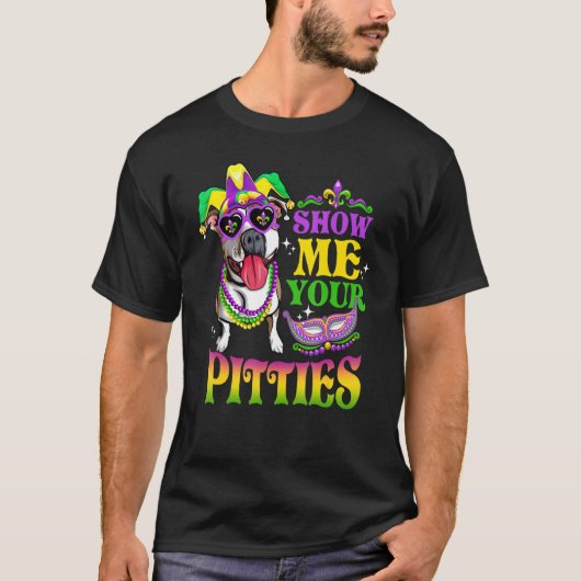 Show me je pitties T Dog Love Mardi Gras Pitbull T-shirt (Voorkant)