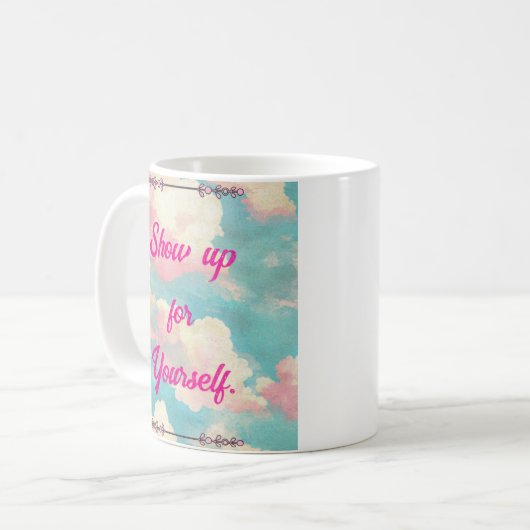 Show Up For Yourself Self-Love Pink Clouds Mug (Devant gauche)