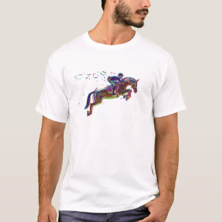 Show van Engelse paarden springen gewoon over het T-shirt