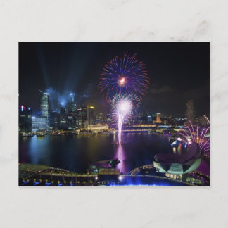 Show vuurwerk in Boat Quay Singapore City Skyline Briefkaart