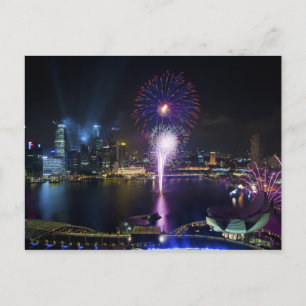 Show vuurwerk in Boat Quay Singapore City Skyline Briefkaart