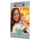 Showcase Your Photo Grey Quatrefoil Mint Monogram Klembord (Links)