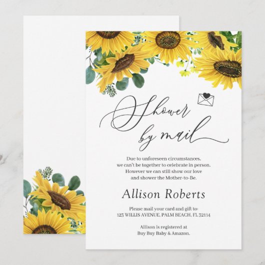 Shower by Mail Elegant Chic Sunflower Eucalyptus Kaart (Voorkant / Achterkant)