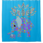 Shower Curtain Blue Elephant Floral Douchegordijn (Voorkant)