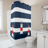 Shower Curtain - Blue Stripes Lighthouse Douchegordijn (In situ)