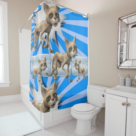 Shower Curtain Cat Kitten Blue Douchegordijn (In situ)