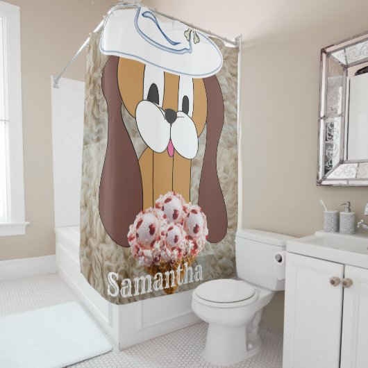 Shower Curtain Dog Ice Cream Douchegordijn (In situ)