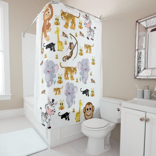 Shower Curtain Elephants Monkey Douchegordijn (In situ)