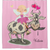 Shower Curtain Fairy Koe Roze harten Douchegordijn (Voorkant)
