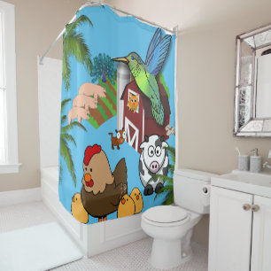Shower Curtain Farmhouse Pigs Koe Chicken Douchegordijn
