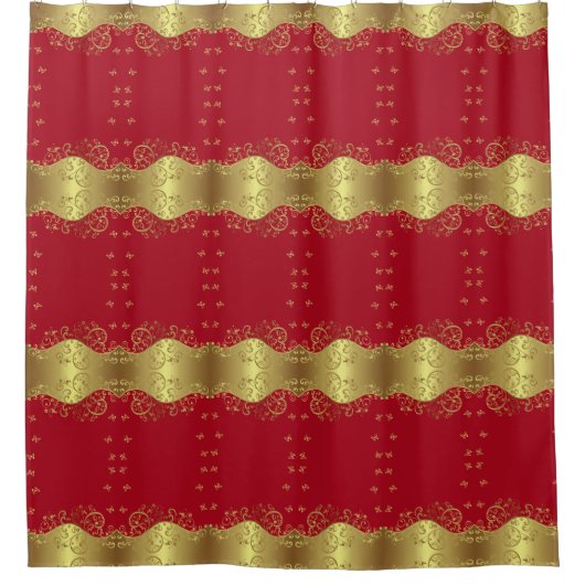 Shower Curtain—Gold Swirls & Red Douchegordijn (Voorkant)