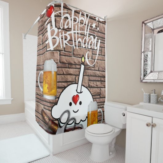 Shower Curtain Happy Birthday Beer Douchegordijn (In situ)
