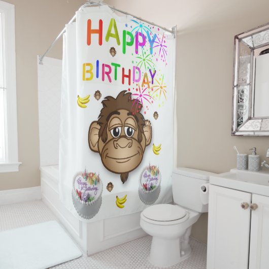 Shower Curtain Happy Birthday Monkey Douchegordijn (In situ)