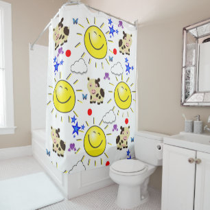 Shower Curtain Koe Sun Clouds Stars Douchegordijn