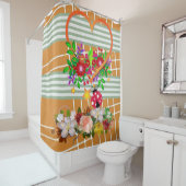 Shower Curtain Ladybug Floral Stripe Douchegordijn (In situ)