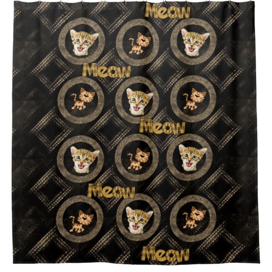 Shower Curtain, Meow Kitten Cat Douchegordijn (Voorkant)
