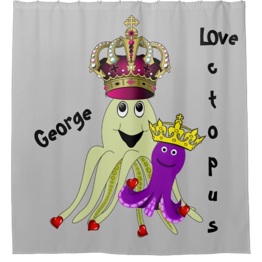 Shower Curtain Octopus King Queen Red Hearts Douchegordijn (Voorkant)