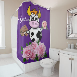 Shower Curtain Paars roze rozen Koe Chocolade Douchegordijn