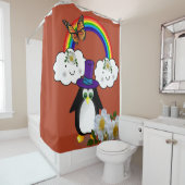Shower Curtain Penguin Butterfly Floral Rainbow Douchegordijn (In situ)