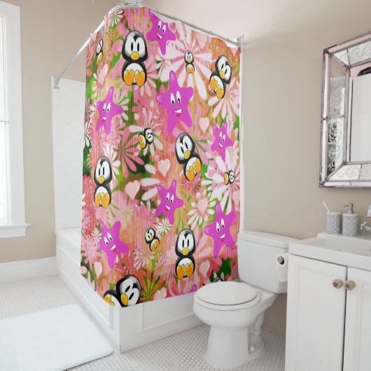 Shower Curtain Penguin Floral Douchegordijn (In situ)