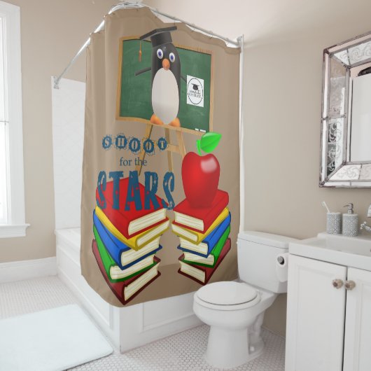Shower Curtain Penguin School Books Apple Douchegordijn (In situ)