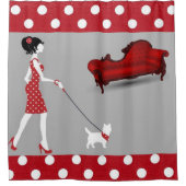 Shower Curtain Red Polkadot Paris Frankrijk Douchegordijn (Voorkant)