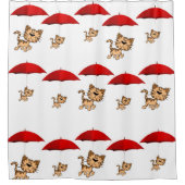 Shower Curtain Red Umbrella Cats Douchegordijn (Voorkant)