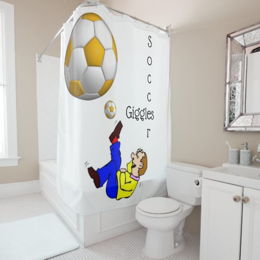 Shower Curtain Soccer Man Giggles Douchegordijn (In situ)