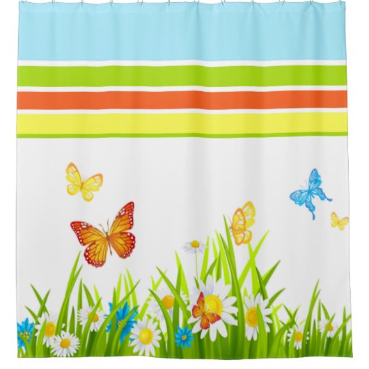 Shower Curtain/Spring Butterflies en Flowers Douchegordijn (Voorkant)